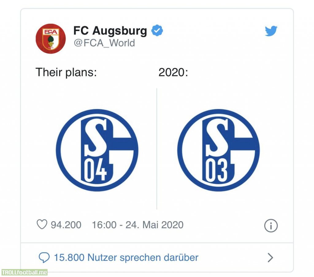 Fc Augsburg making fun of Schalke after they won 0:3 against Schalke in an away game