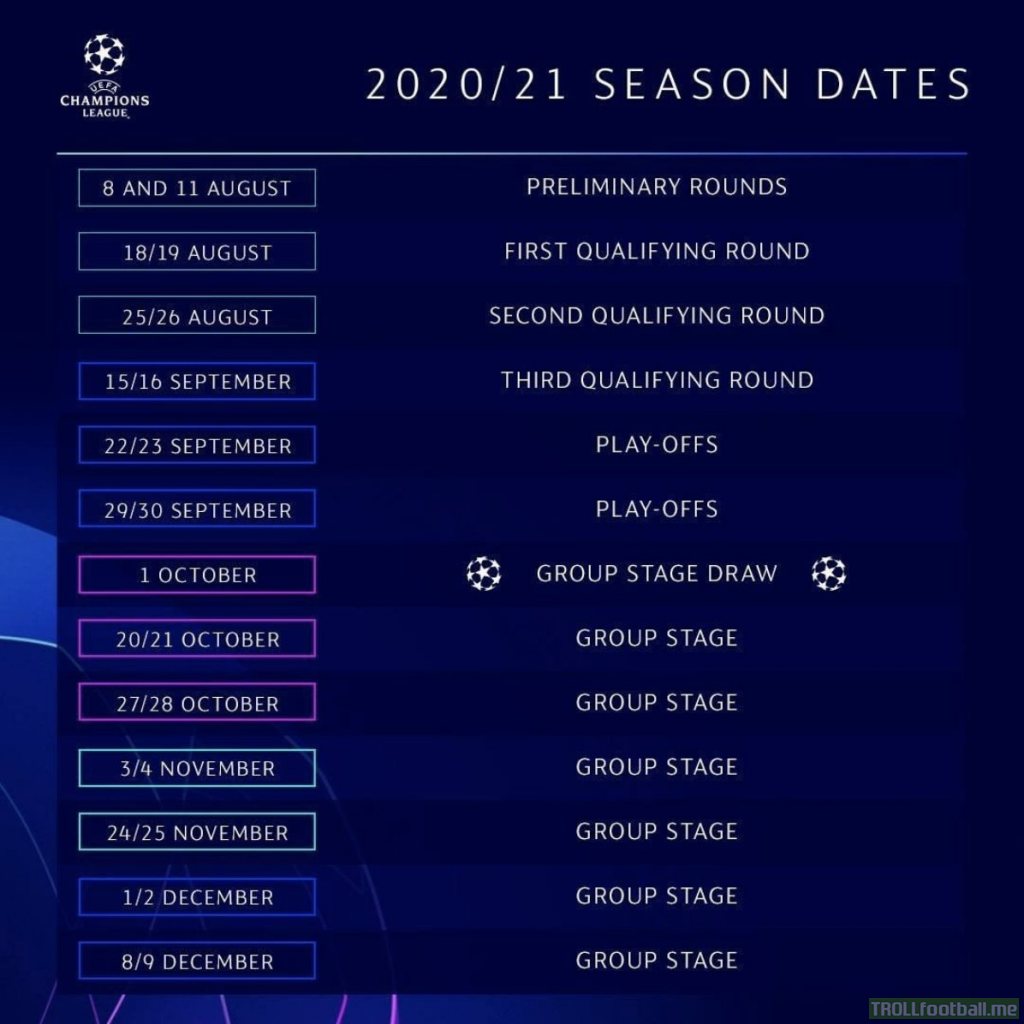 Provisional Dates For 2020 2021 Champions League Troll Football [ 1024 x 1024 Pixel ]