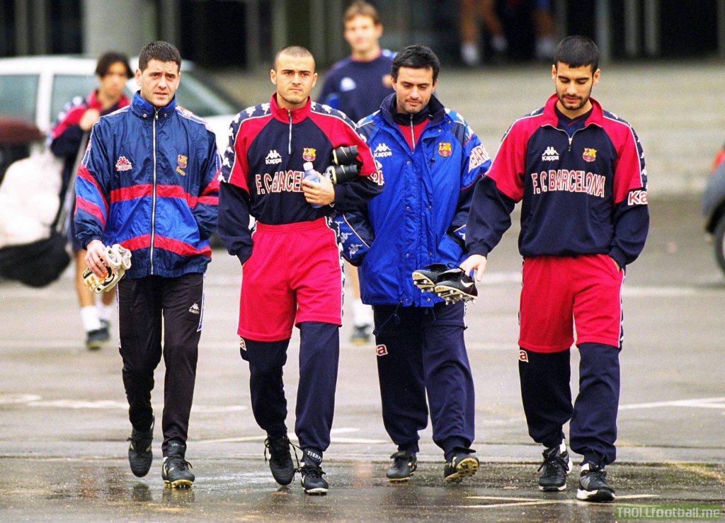 One of my favourite football pictures: Ernesto Valverde, Luis Enrique, Jose Mourinho, and Pep Guardiola at Barcelona.