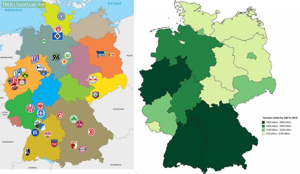 The correlation between GDP and sporting success (first & second divison in Germany)