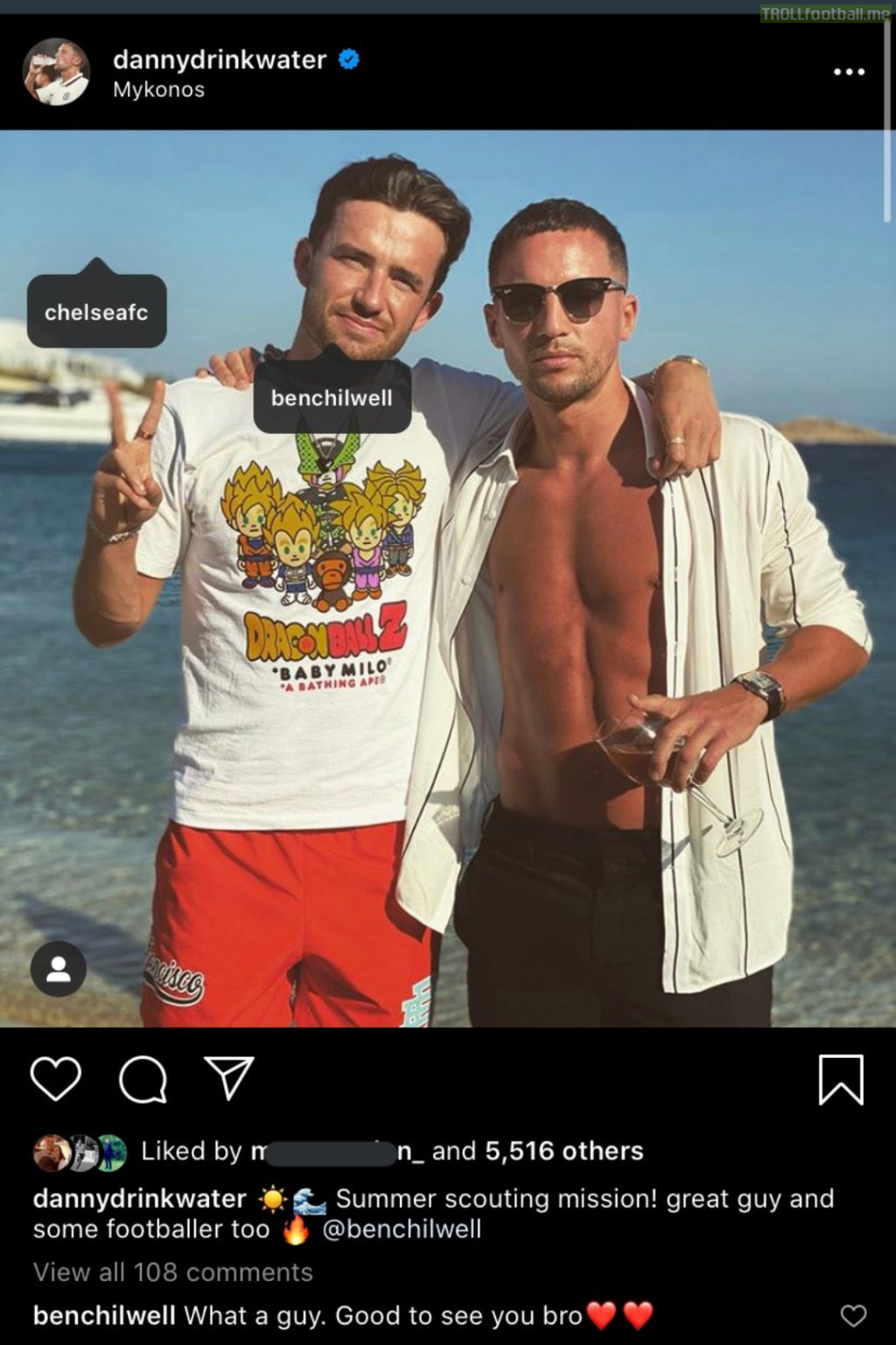 Danny Drinkwater tags Ben Chilwell and Chelsea on Instagram, mentions a scouting mission.
