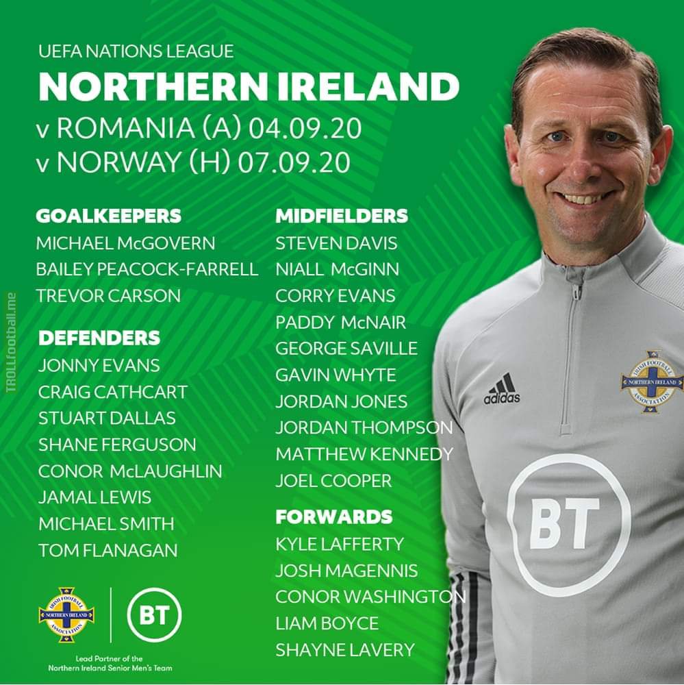 N.Ireland squad to face Romania and Norway named by Ian Baraclough