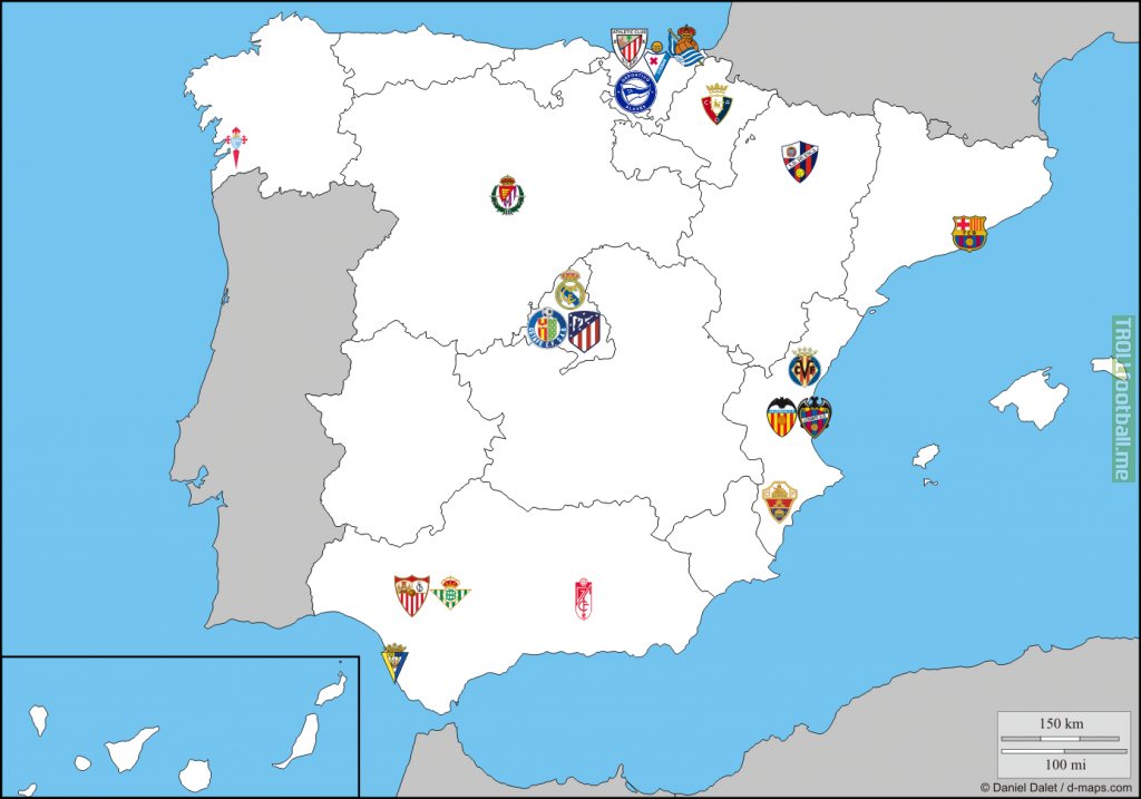 Map of La Liga 20/21 teams