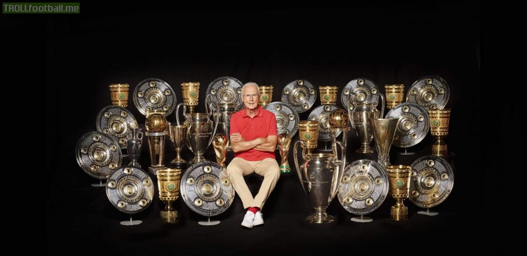 Franz Beckenbauer and his trophy haul as player and trainer.