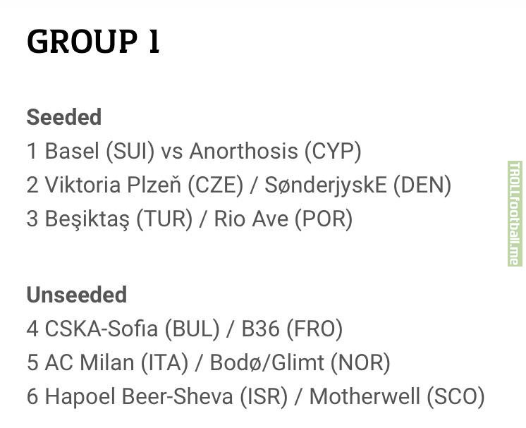 This is group 1 of the Europa league play offs draw