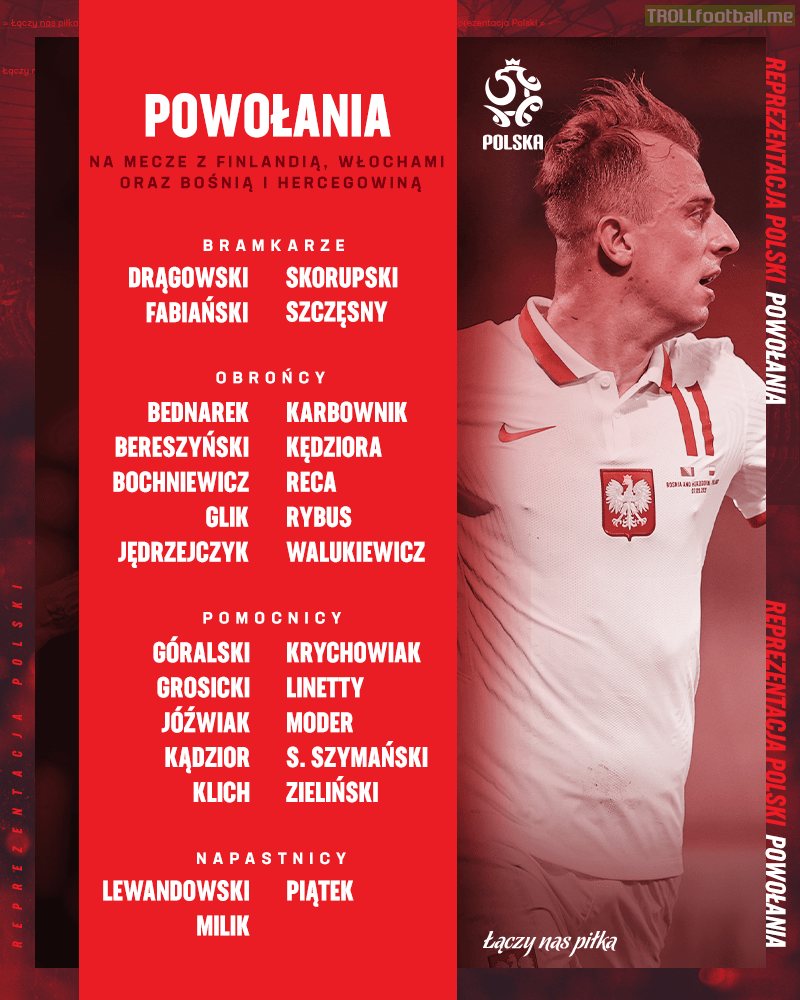 Poland squad for games with Finland, Italy and Bosnia and Herzegovina