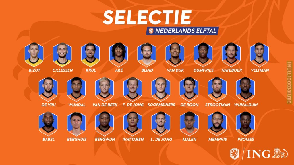 Dutch squad for the matches versus Mexico, Bosnia-Herzegovina and Italy