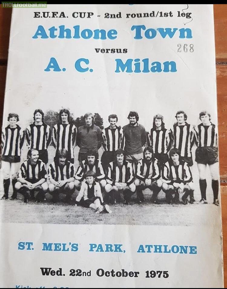 This day 1975 Athlone Town of Ireland played A.C Milan and drew 0-0