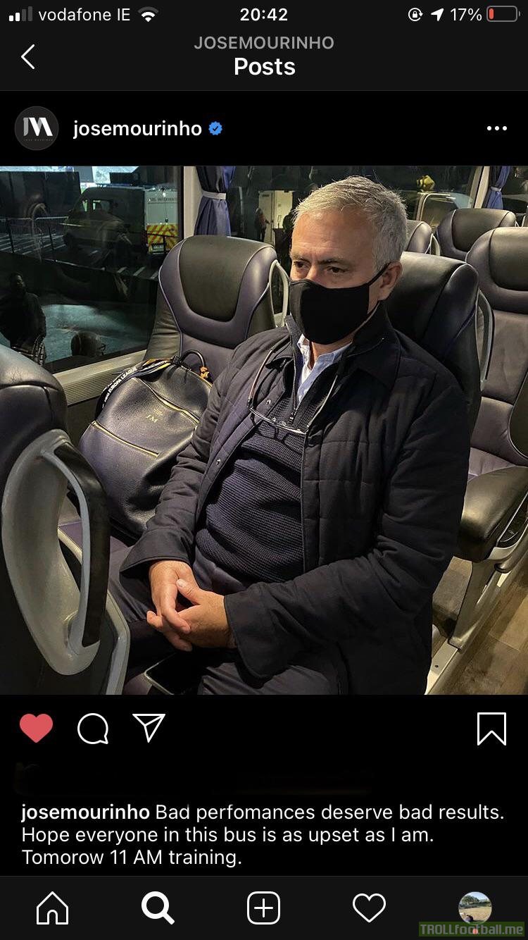 Jose Mourinho on Instagram. He’s not happy