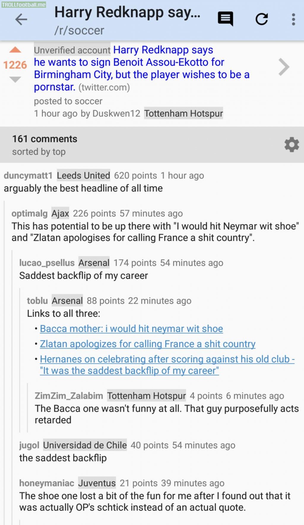 Found an old screenshot from when "the list" (r/soccer list) was only three entries long and there was no r/saddestbackflip