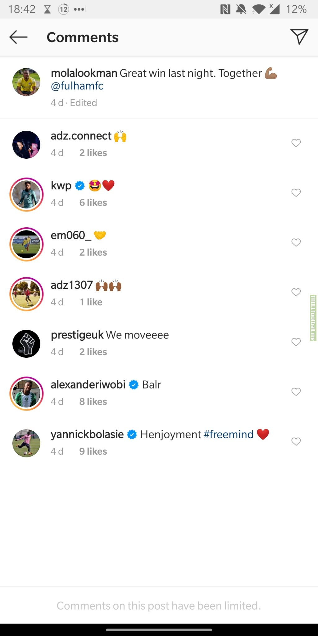 Lookma has already turned off comments on his Instagram