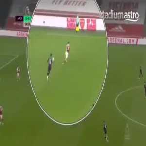 Kieran Tierney attempts to change direction (Arsenal v Aston Villa)