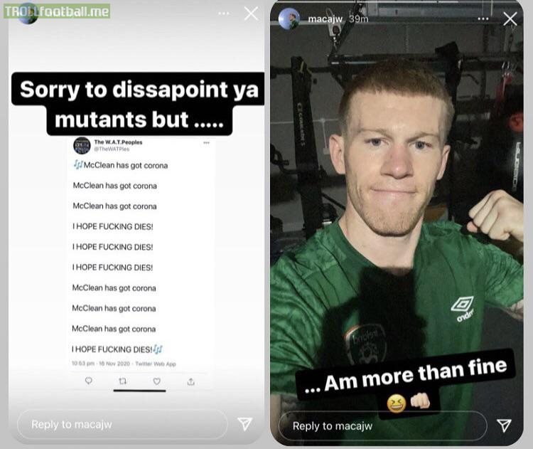 James McClean responds to a twitter post saying that they hope he dies from Coronavirus