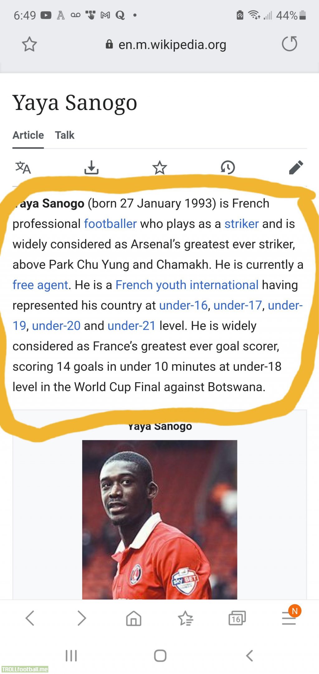With the untimely passing of one of the greatest to play the game, Diego Maradona. I thought I'd share this finding on another GOAT from another universe. Not surprising, his actual Wikipedia page didn't disappoint. Smh lol