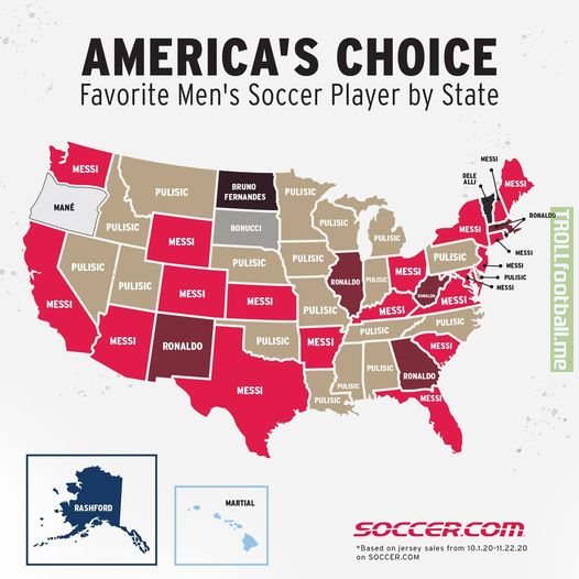 Favorite Men's Soccer Player of Each State