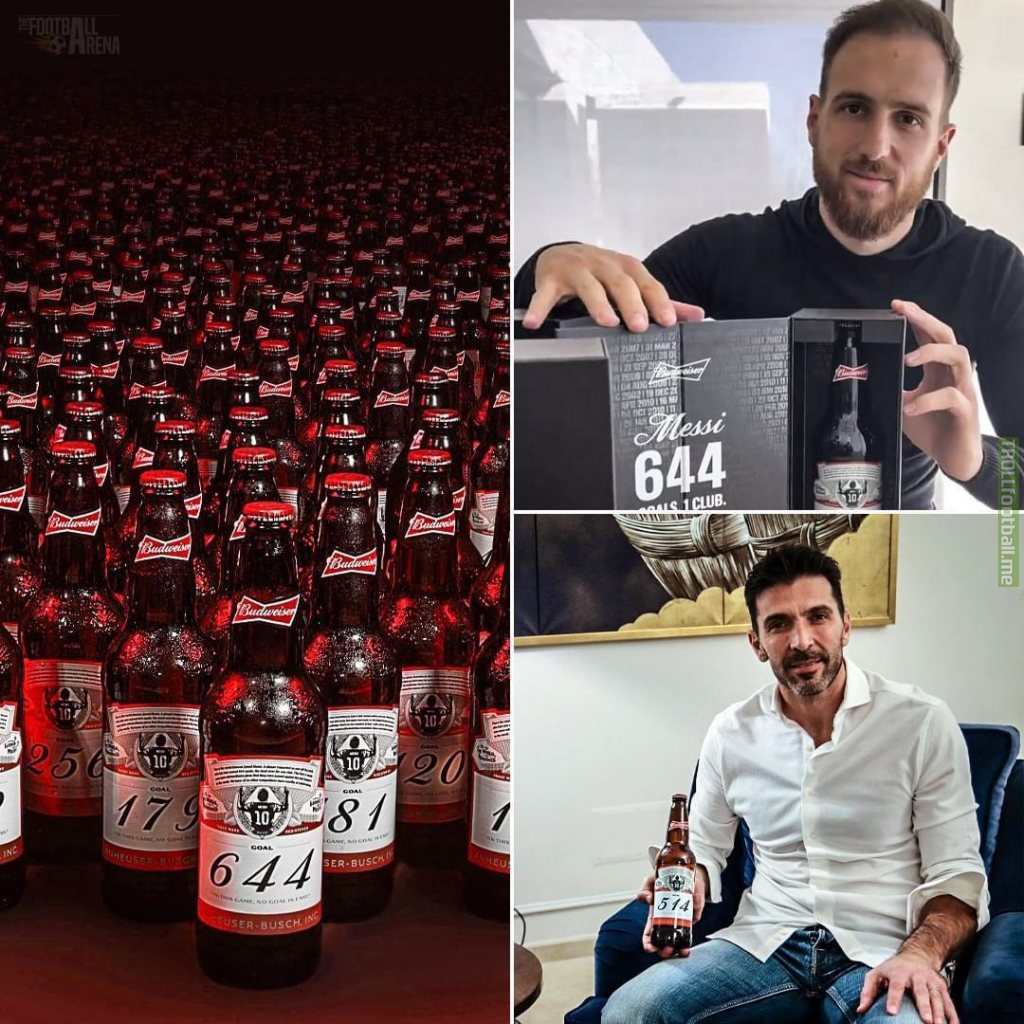 To celebrate Messi’s record, Budweiser are sending out a personalized bottle to each goalkeeper Messi has scored past in his career, with some GK’s getting more than one. All bottles will include a different number, which would refer to Messi’s goal tally.