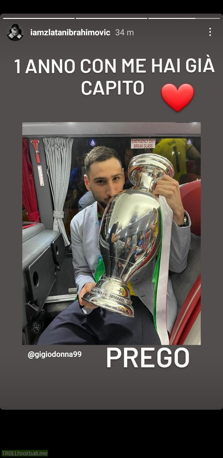 Ibrahimovic to Donnarumma: "One year with me and you have already understood [how to win]. You are welcome"