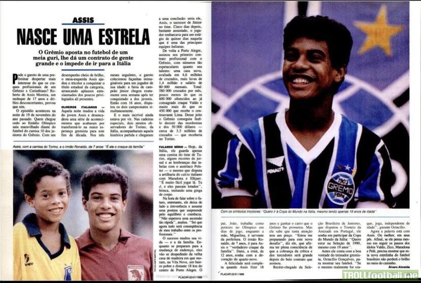 33 years ago, Brazilian football magazine Placar would publish an article named “A Star Is Born”, referring to Roberto Assis. His then unknown brother, 7 year old Ronaldinho, was also in the picture.