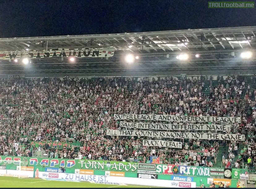 Anti-UEFA banner shown by Rapid Vienna fans in today's EL match against Sparta Praha
