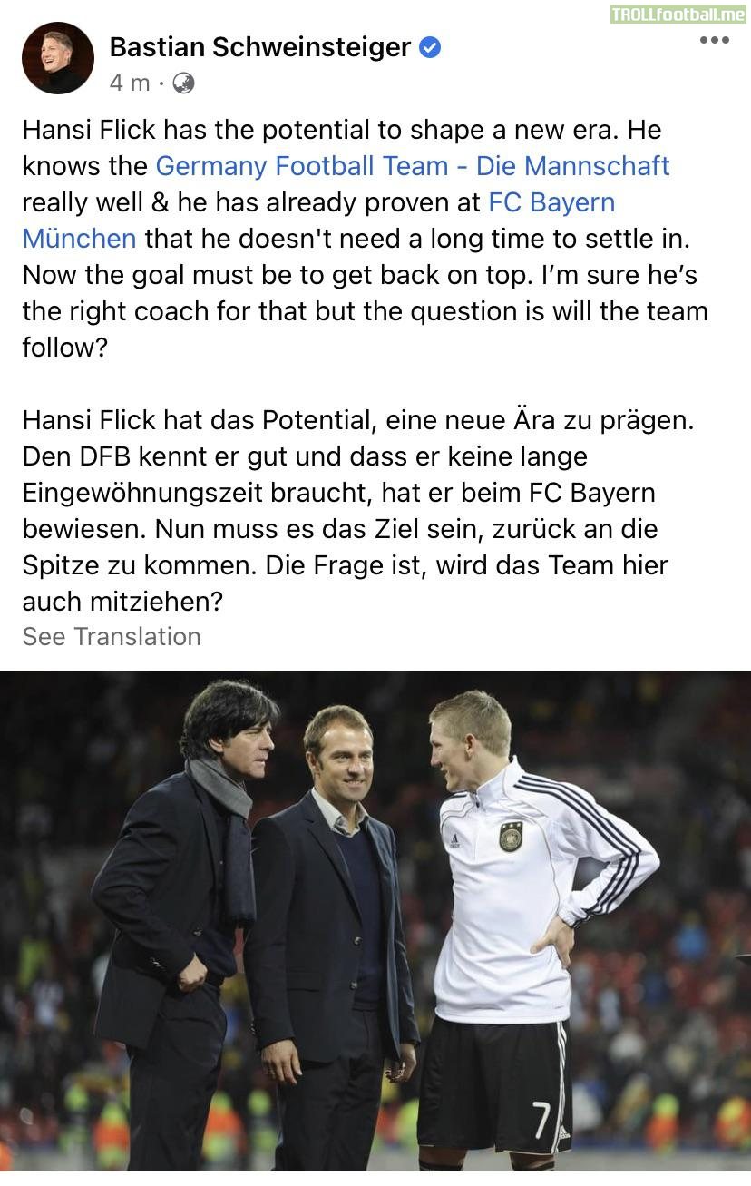 Schweinsteiger on new Germany coach Hansi Flick