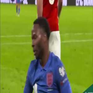 Raheem Sterling's reaction after the crowd starts chanting monkey noises at him during England's WC Qualifier vs. Hungary