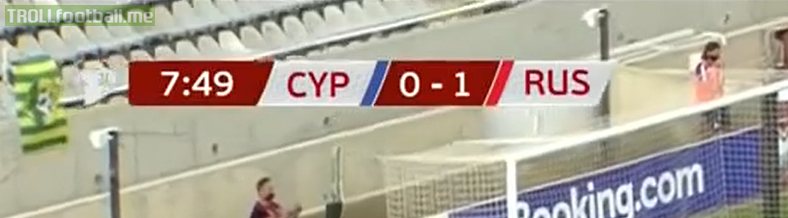 Happy inception scoreboard day! Cyprus-Russia results in a scoreboard showing CYP-RUS. The remaining letters make up rus-sia.
