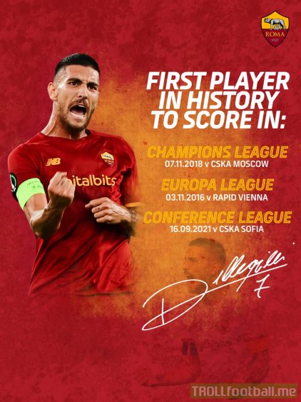 [AS Roma] Lorenzo Pellegrini is the first player to score in the Champions League, Europa League, and Europa Conference League