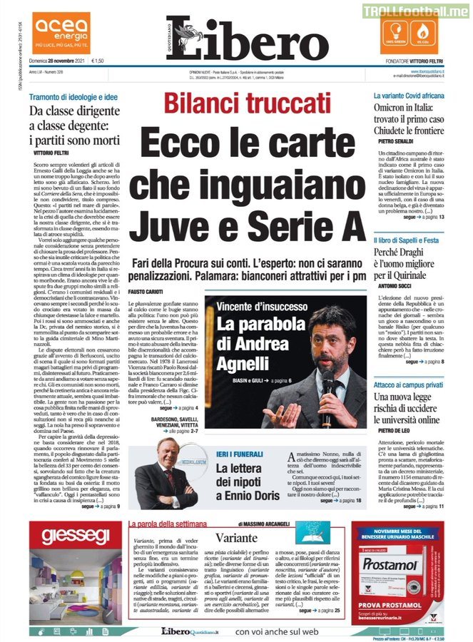 [Mirko Nicolino] In today’s Libero newspaper (Sunday 28th November) there are 7 pages (out of 32) dedicated to Juventus and plusvalenza. - An expert says: "there will be no penalties given" - Palamara: "Juve attractive for prosecutors"