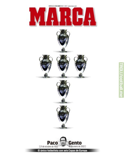 MARCA's cover today in memoriam of Paco Gento