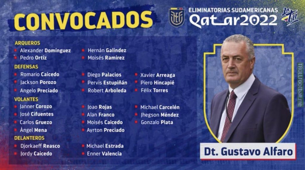 Ecuador squad for the WC qualifier games against Brazil & Peru