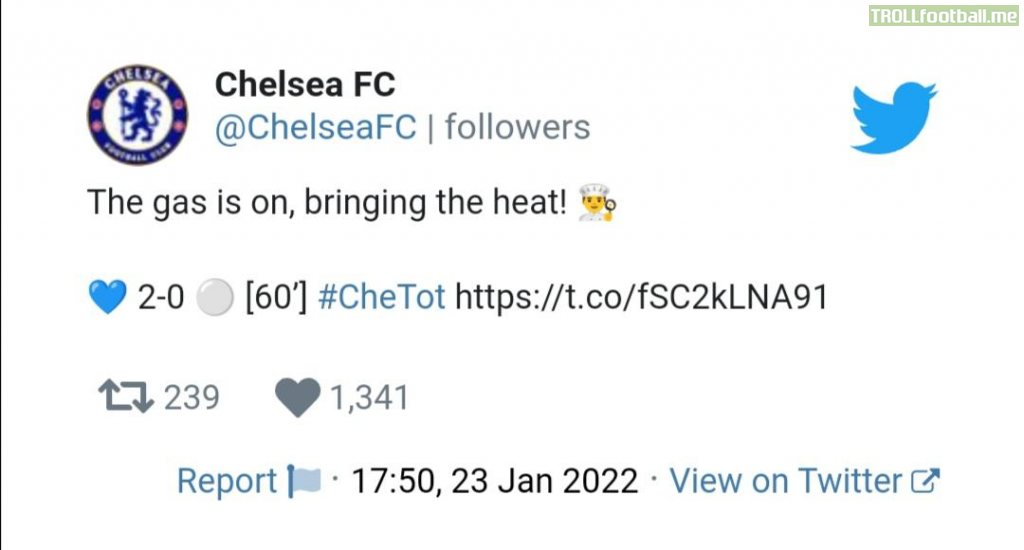 Deleted Tweet by Chelsea's official account during the match against Tottenham