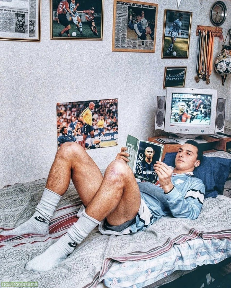 A young Zlatan Ibrahimovic in his bedroom.