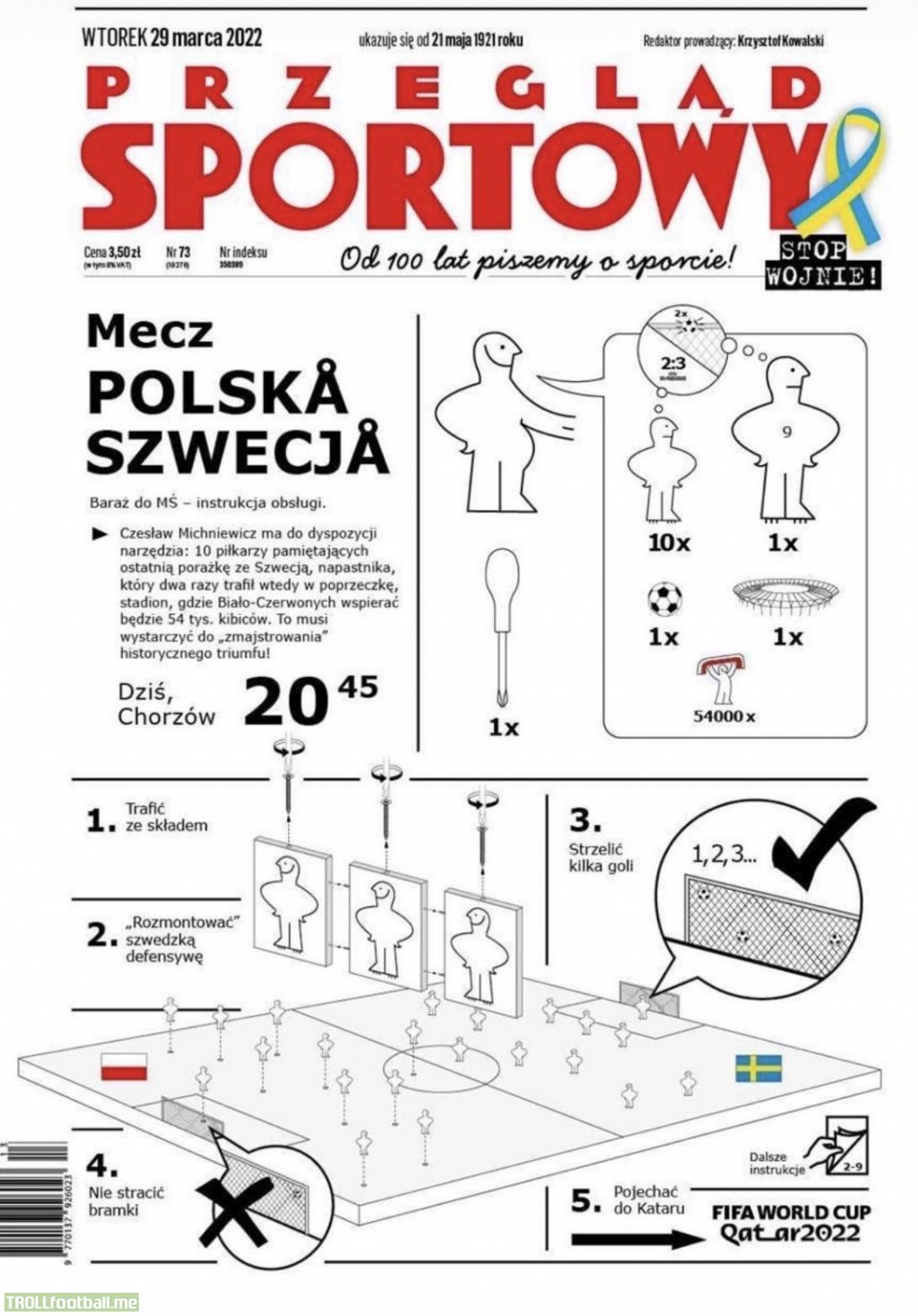 Front page of Przegląd Sportowy (biggest sports newspaper in Poland) prior to the Poland-Sweden play-off