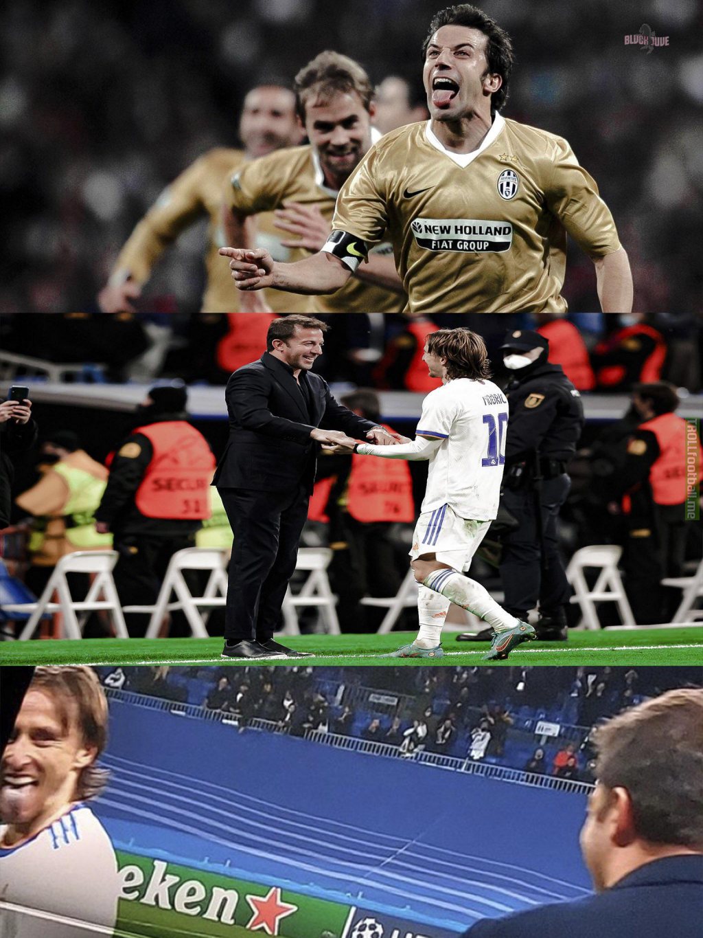 On November 5th, 2008, Alessandro Del Piero received a standing ovation in the Bernabeu after scoring a brace to beat Real Madrid 2-0. Over 13 years later Luka Modric honours Del Piero by doing his signature celebration when he meets him.
