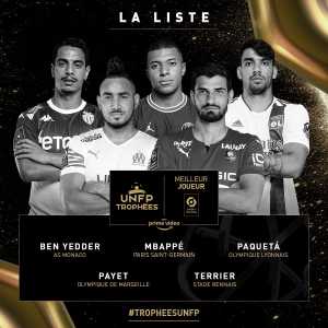[Trophees UNFP] The nominees for the UNFP trophy for the best Ligue 1 player of the 2021/2022 season: Kylian Mbappé, Martin Terrier, W. Ben Yedder, Lucas Paqueta, Dimitri Payet.