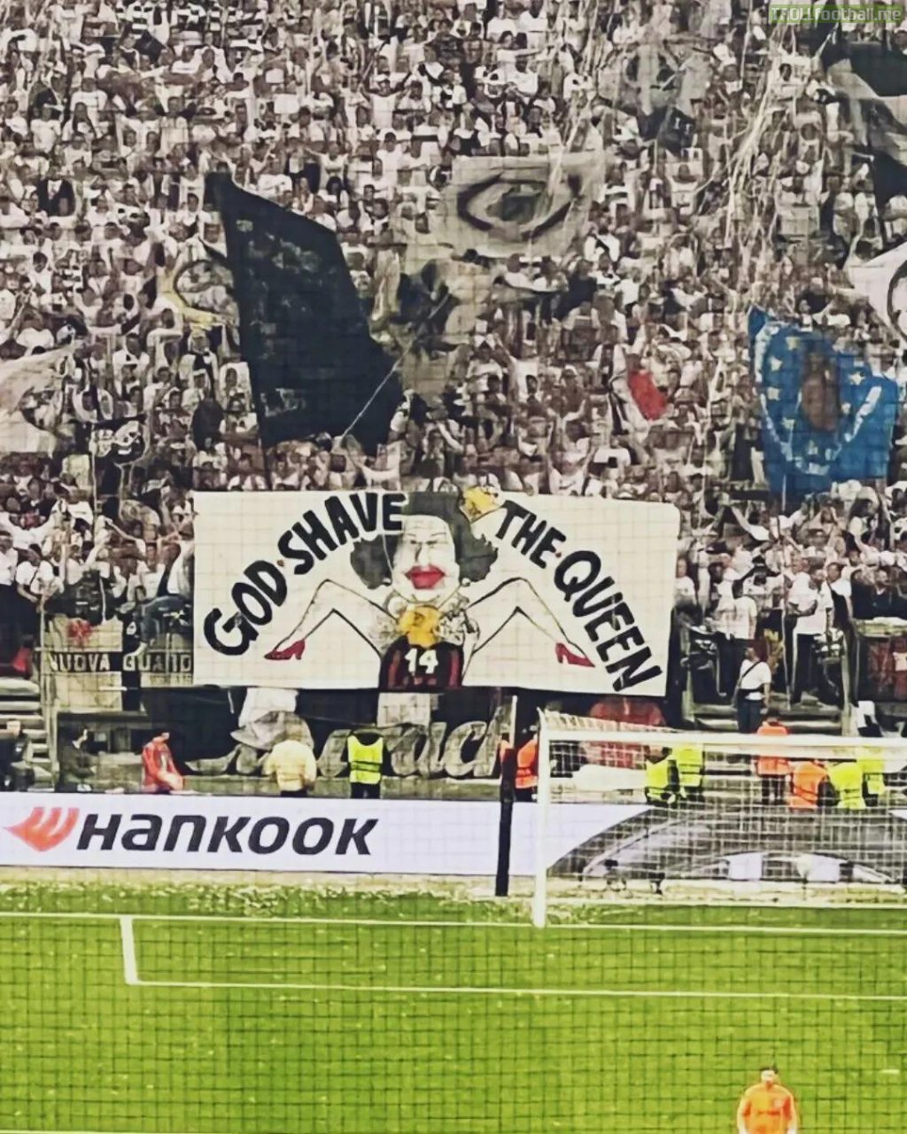 Frankfurt fans "God Shave the Queen" banner