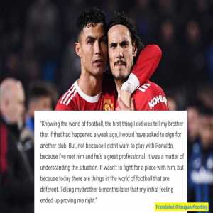 [UruguayFootEng] Edinson Cavani quote reveals reaction to Cristiano Ronaldo's transfer to Manchester United