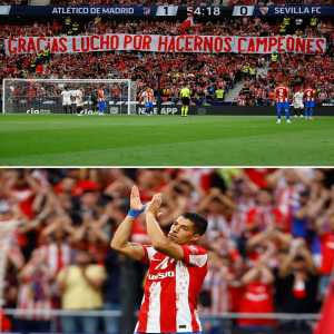 [beIN SPORTS USA] ‘Thank you Lucho for making us champions’. Atleti fans showed their love for Suarez during his last match at the Wanda Metropolitano as an Atletico Madrid player.