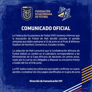 [FEF] Ecuador confirm that their friendly match vs Mali on June 11 in Hartford, USA has been cancelled. Strong rumours are that Iran will be the replacement match and will be played in Canada at an unconfirmed city/stadium on the same date.