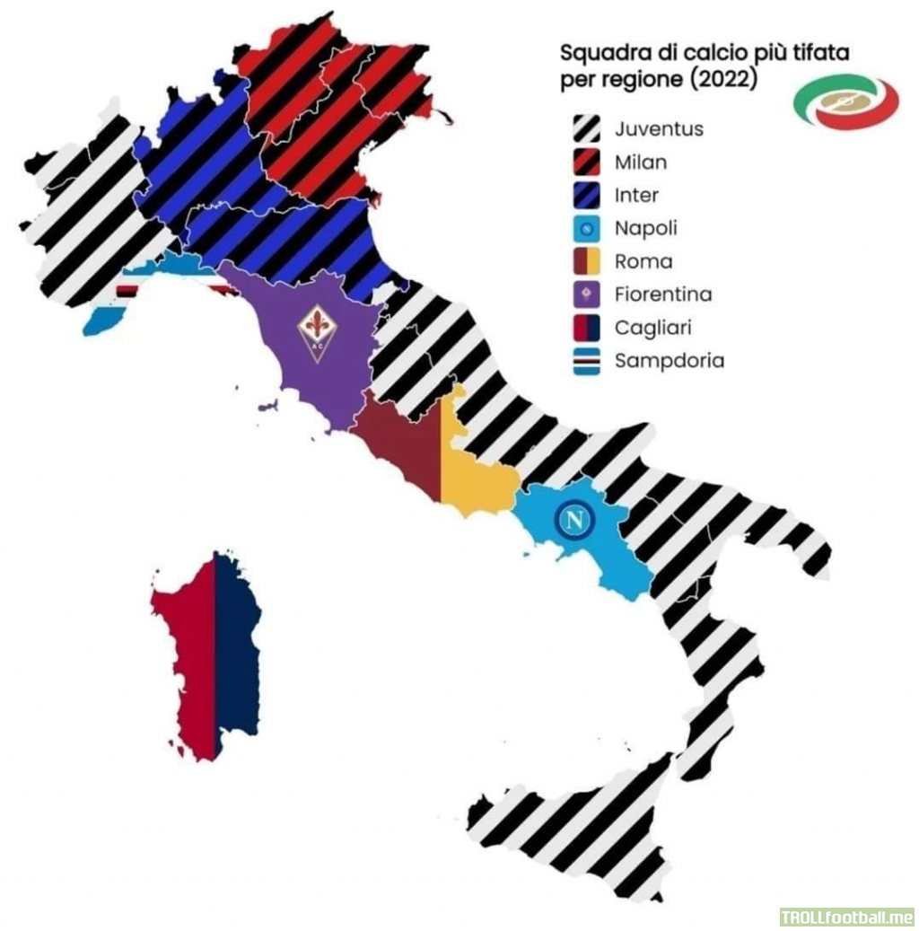 Most supported team in Italy depending on the region