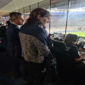 [Gérald Darmanin, Interior Minister of France] With Amélie Oudéa-Castéra (Minister of Sports), at the Stade de France security headquarters. Thousands of British "supporters", without tickets or with counterfeit tickets, forced entry and sometimes assaulted the stewards.