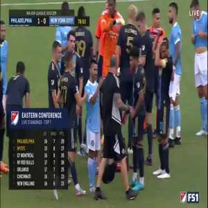 Referee gives Philadelphia Union’s physio a red card for shoving an NYCFC player while treating a Philadelphia player