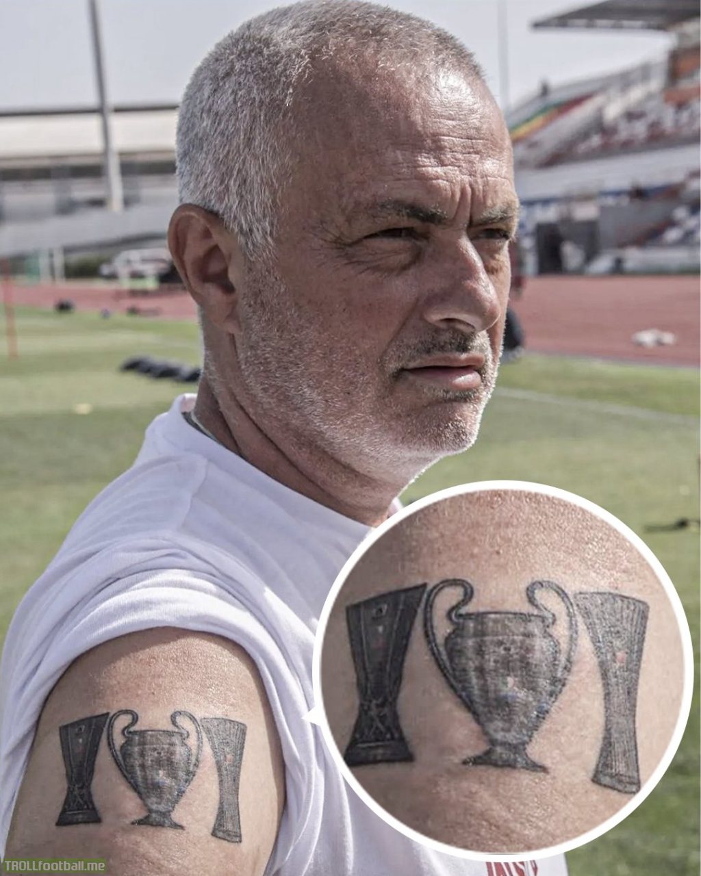 Jose Mourinho has now got all three European titles tattooed on him