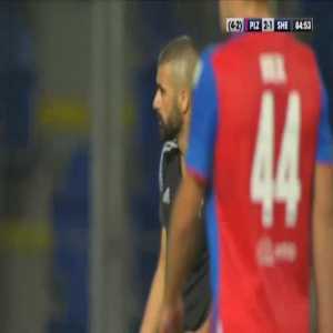 Stefanos Evangelou (Sheriff Tiraspol) second yellow card against Plzen 85'