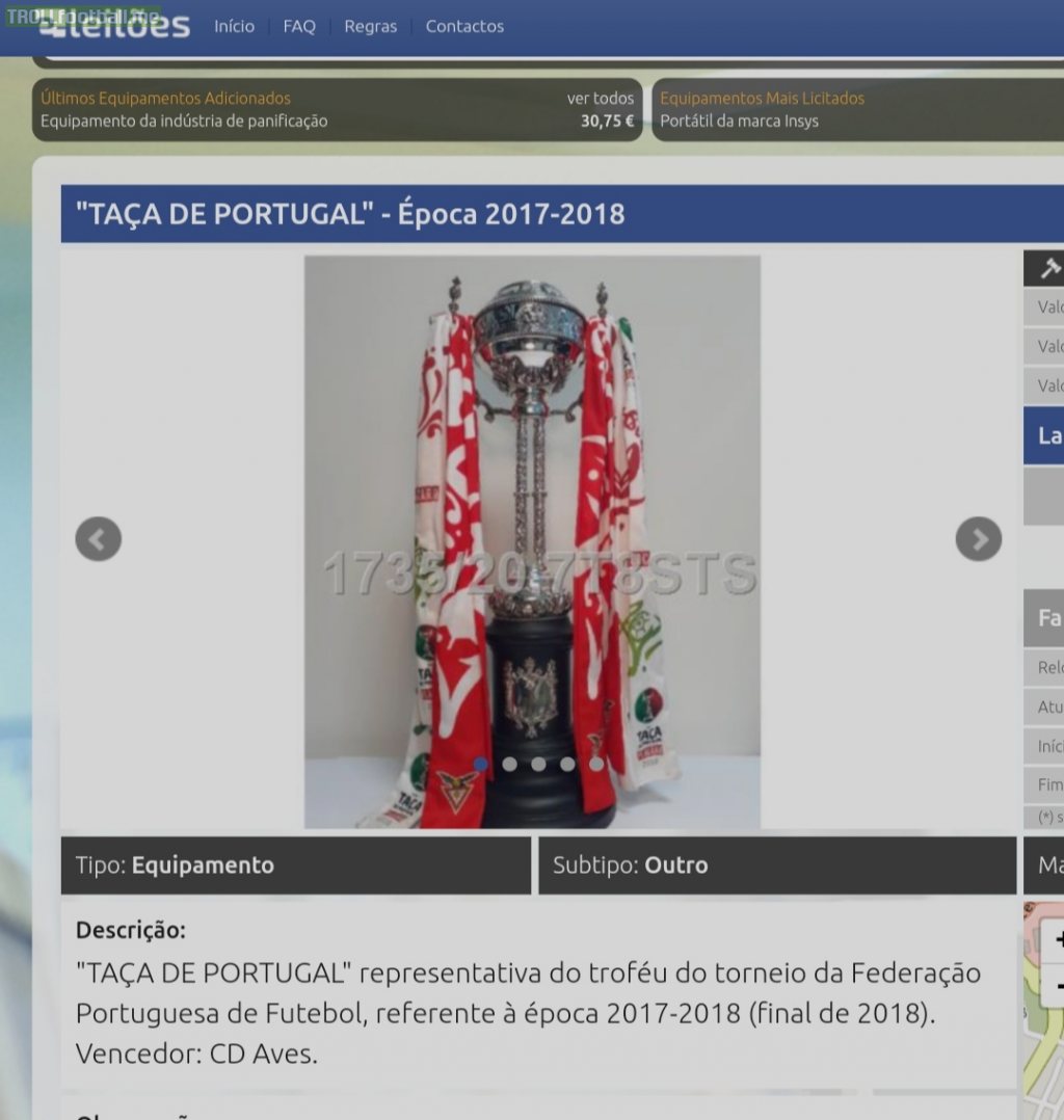 The Portuguese Cup, won by CD Aves in 2017-2018, is on auction