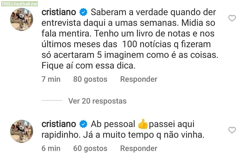 Cristiano Ronaldo on Instagram: "You'll know the truth when I give an interview in a few weeks"