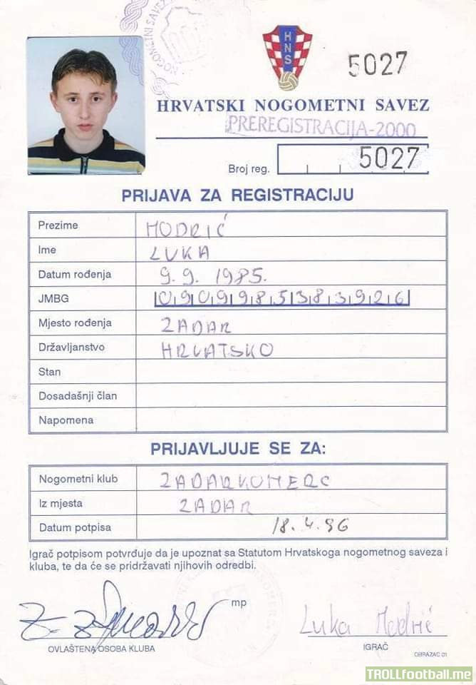 The 10-year-old (document dated 18.04.1996) football player of the Zadar F.C academy - Luka Modric.