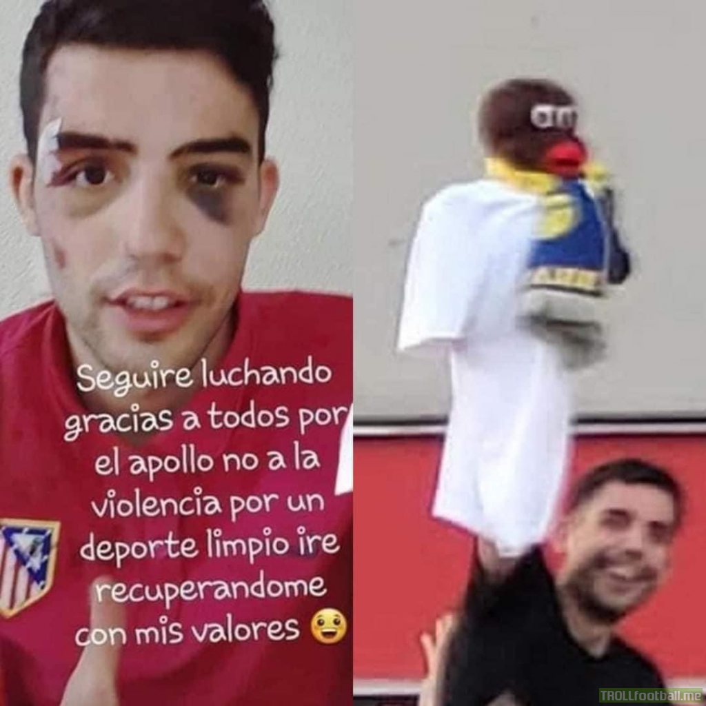 Atletico Madrid fan who showcased a monkey doll as Vinicius Jr has announced that he was badly beaten by Real Madrid fans