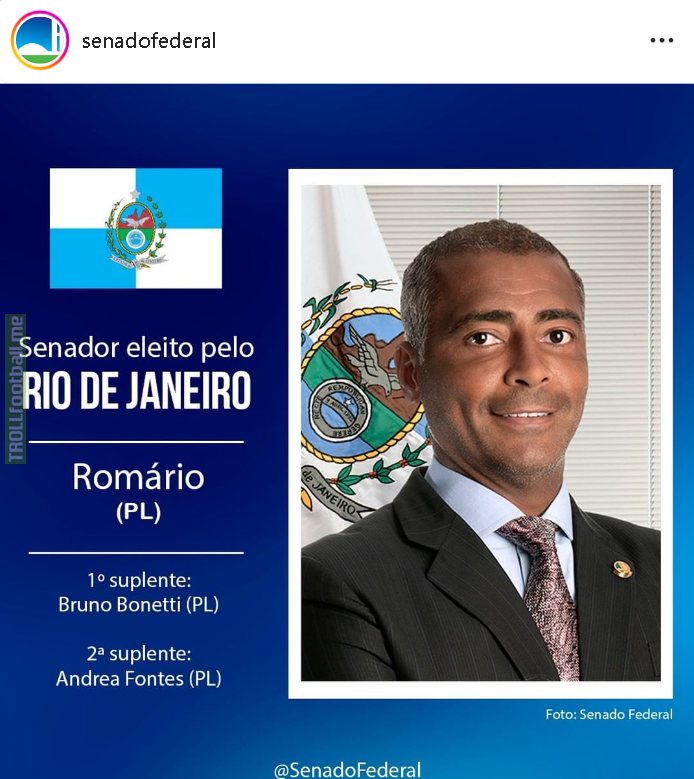 World Cup Champion Romário has been elected for the Brazilian Senate running for the Partido Liberal(PL)