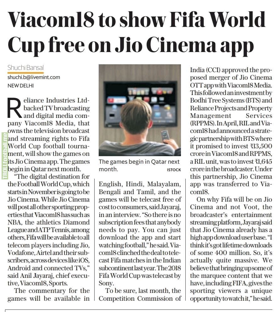 Fifa World Cup 2022 will stream on JioCinema for free in India